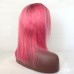 Bob 1B/Pink Ombre Color Lace Front Wigs 7A Grade Brazilian Virgin Human Hair